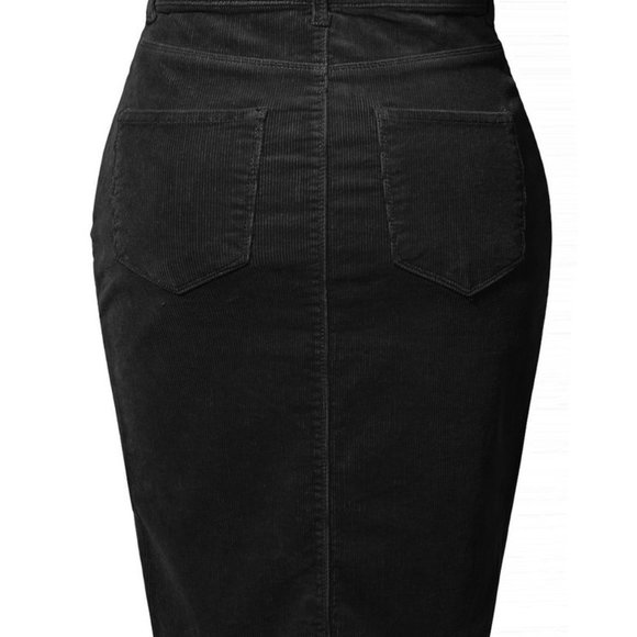 NEW 2Sable Size Small Black Corduroy Midi Skirt Ra - Picture 2 of 7